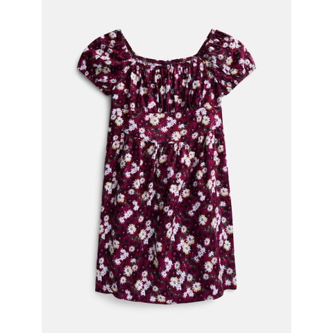 Girls Square Neck Dress with Puff Sleeves, Sizes 4-18