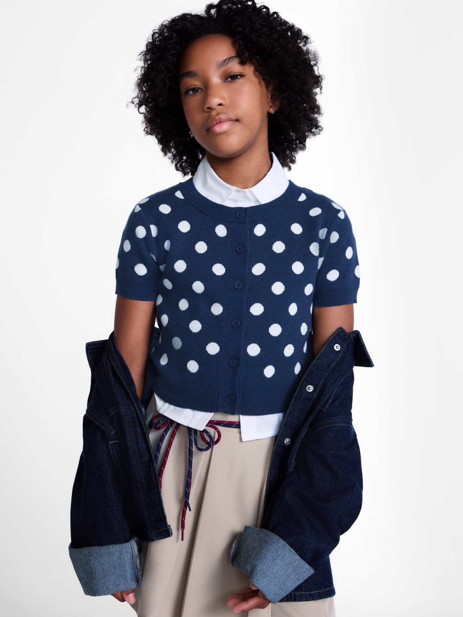 Weekend Academy Girls Button Front Cable Knit Cardigan with Short Sleeves, Sizes 4-18