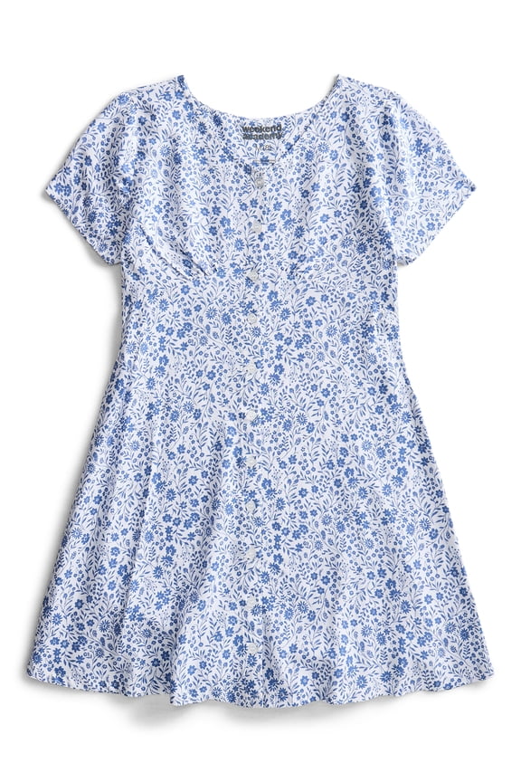 Girls Button-Front Dress with Short Sleeves, Sizes 4-18