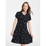 Girls Button-Front Dress with Short Sleeves, Sizes 4-18