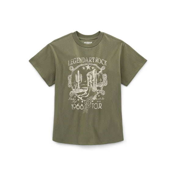Weekend Academy Girls Short Sleeve Boxy Graphic T-Shirt, Sizes 4-18