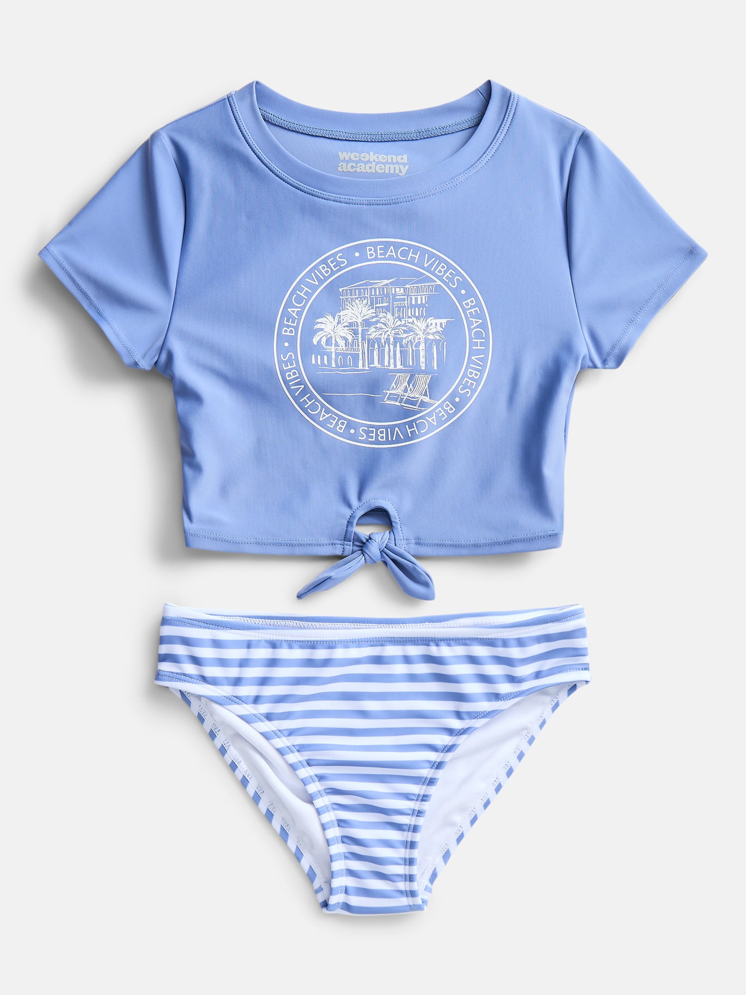 Weekend Academy Girls Short Sleeve Rash Guard Swim Set, Sizes 4-16