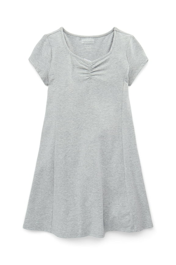 Girls Short Sleeve Knit Ruched Neck Dress, Sizes 4-18