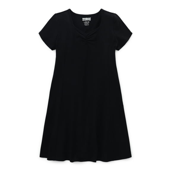 Weekend Academy Girls Short Sleeve Knit Ruched Neck Dress, Sizes 4-18