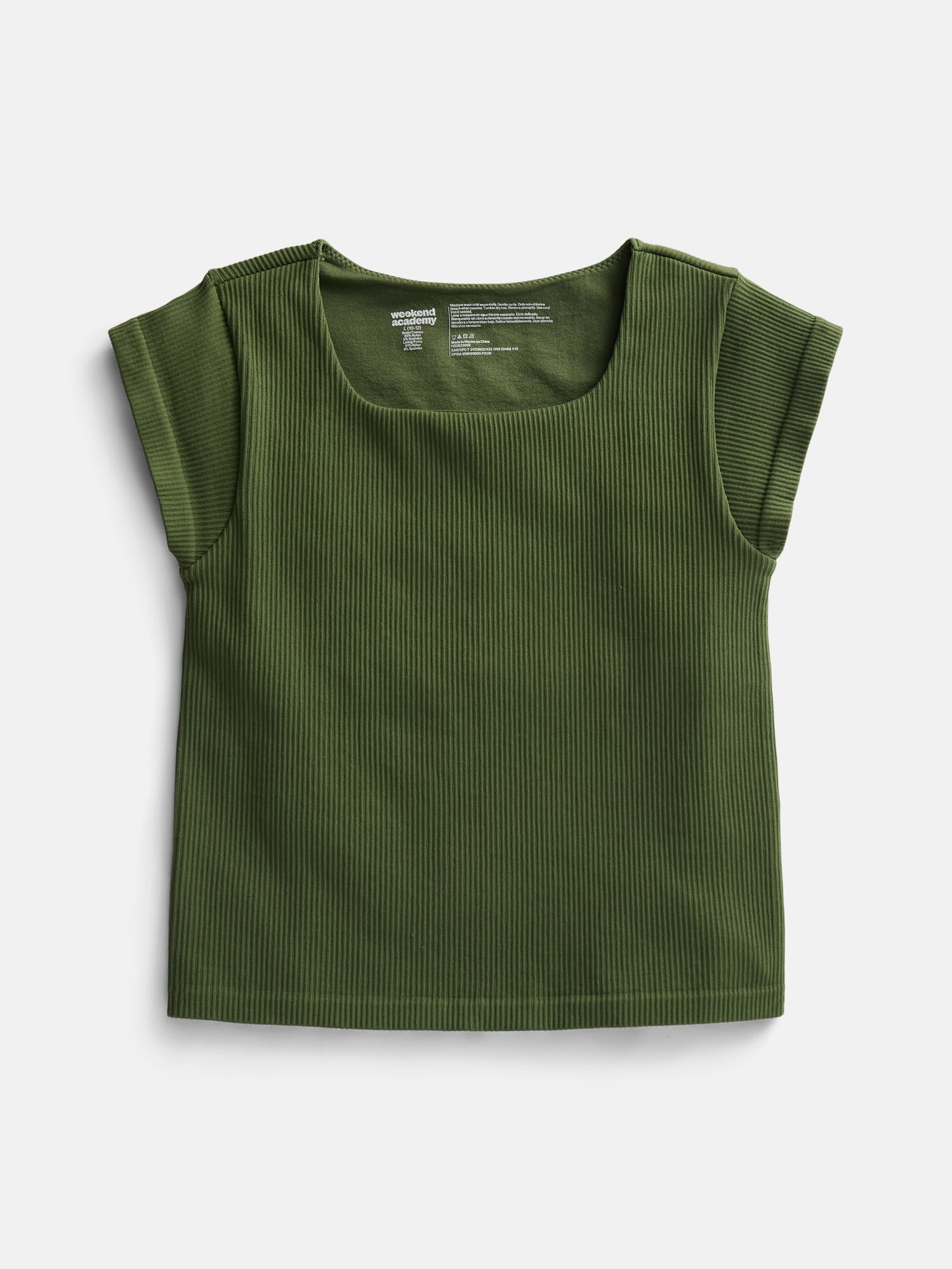 Weekend Academy Girls Seamless Rib Knit Top with Short Sleeves, Sizes 4-18