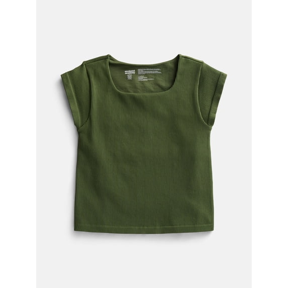 Weekend Academy Girls Seamless Rib Knit Top with Short Sleeves, Arbor Green, Sizes 4-18