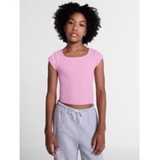 Weekend Academy Girls Seamless Rib Knit Top with Short Sleeves, Sizes 4-18