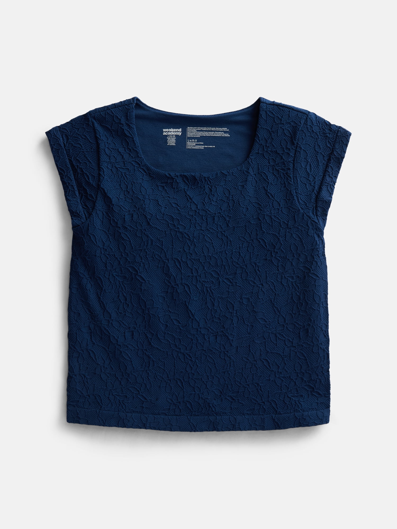Weekend Academy Girls Seamless Textured Floral Top with Short Sleeves, Sizes 4-18