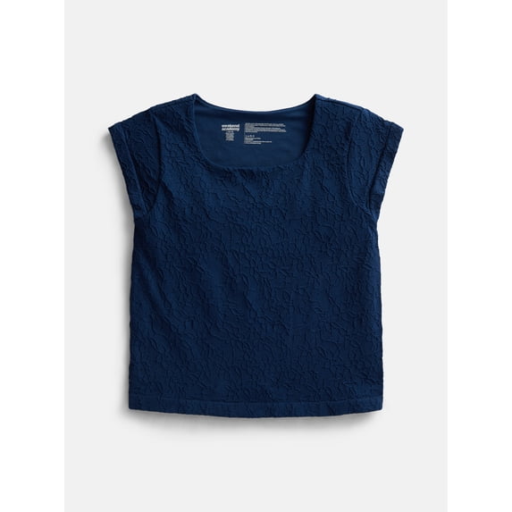 Weekend Academy Girls Seamless Textured Floral Top with Short Sleeves, Sizes 4-18