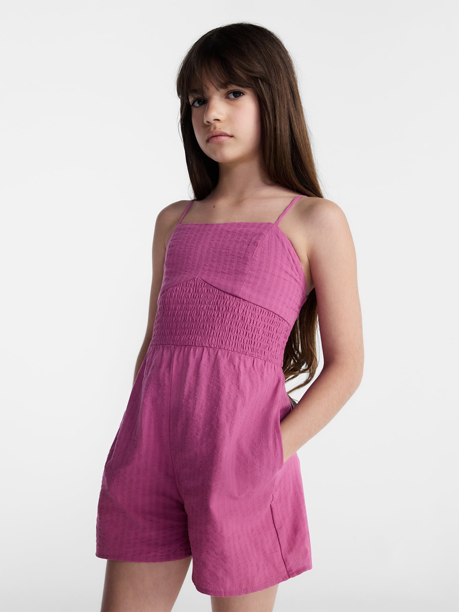 Weekend Academy Girls Smocked Seersucker Romper, Sizes 4-18