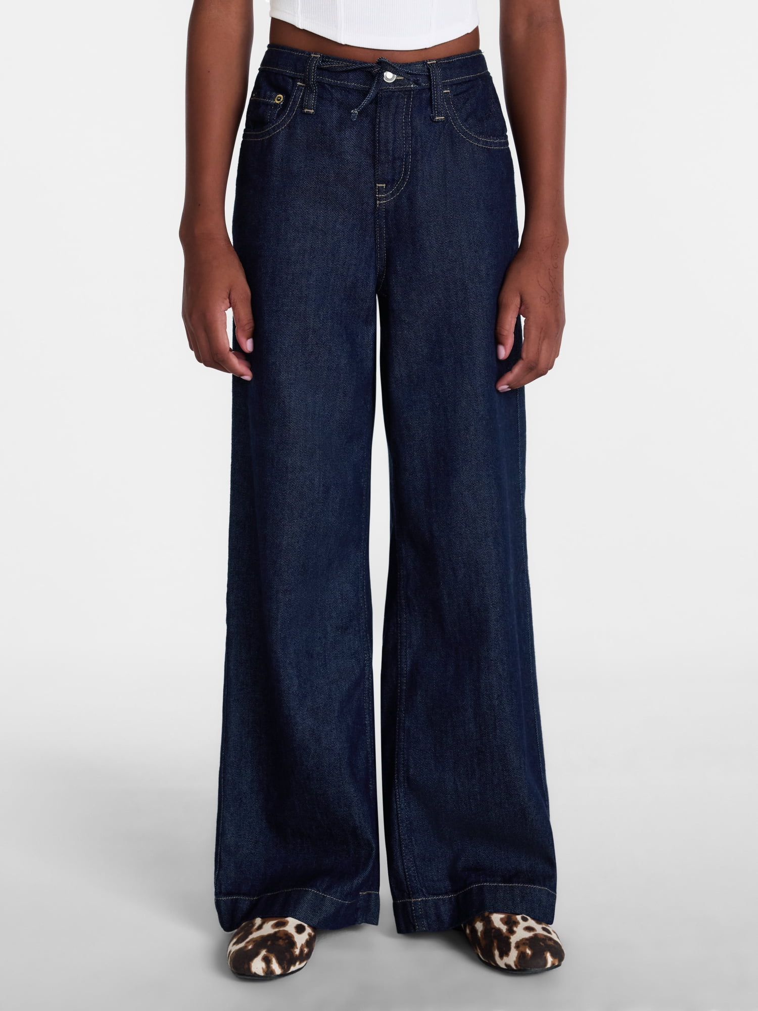 Weekend Academy Girls Tie Waist Woven Jeans, Gray, M (8) - Walmart.com
