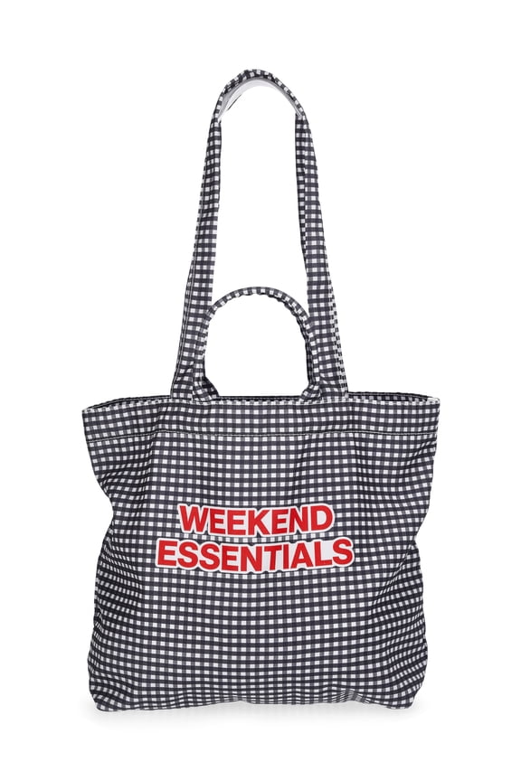 Girls Gingham Weekend Essentials Tote Bag, Black/White