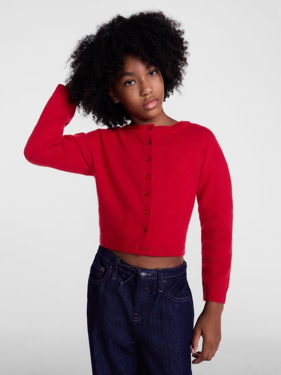 Girls Button Front Cardigan with Long Sleeves, Sizes 4-18