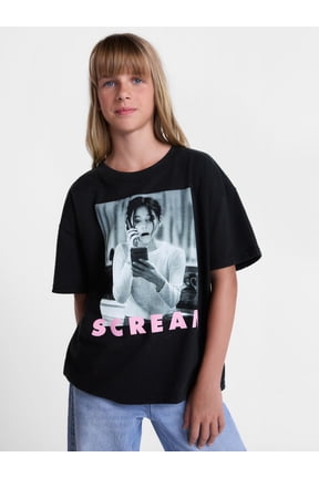 Girls Oversized Graphic Cotton Tee with Short Sleeves, Sizes 4-18