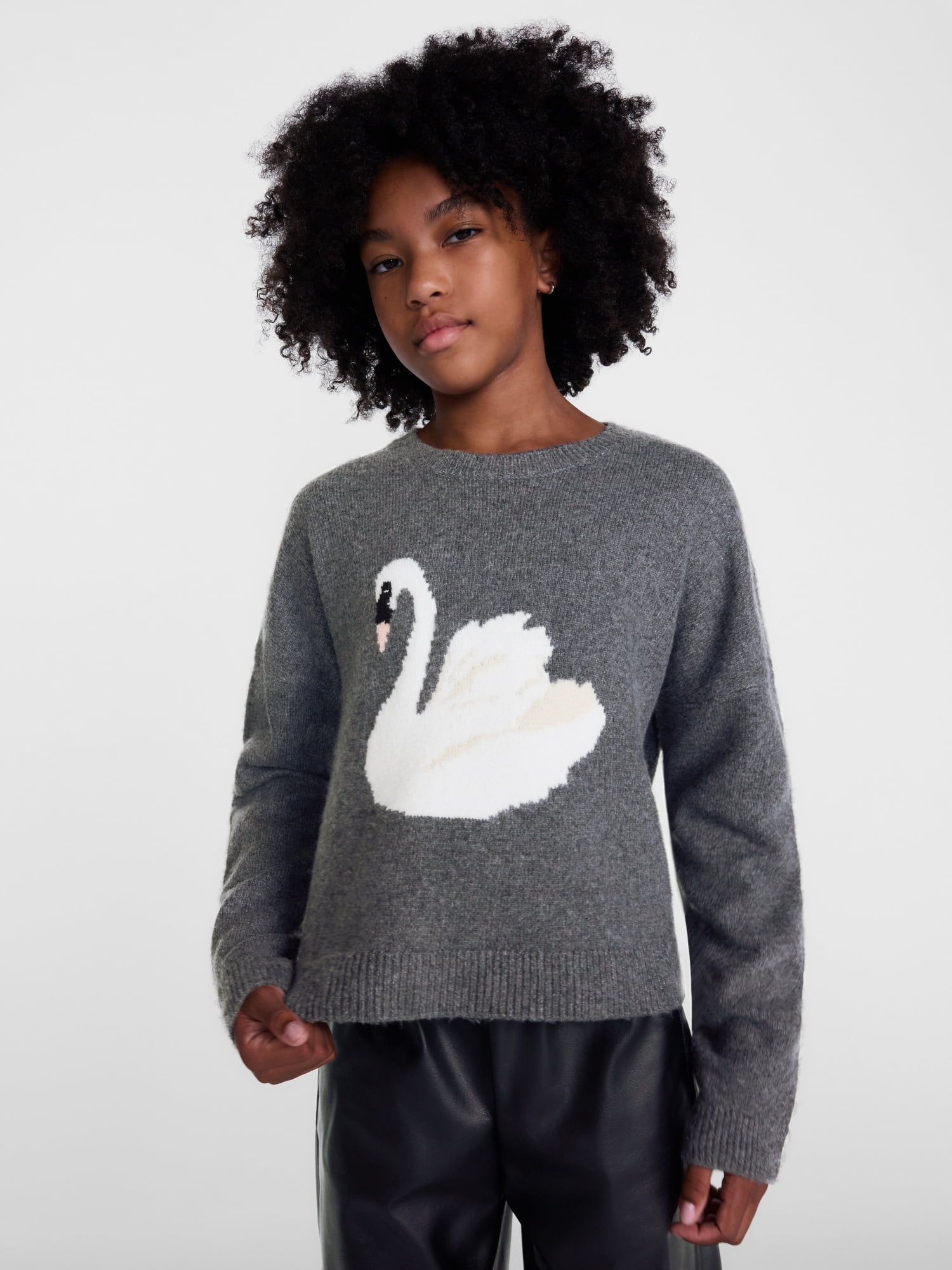 Weekend Academy Girls Graphic Crewneck Sweater with Long Sleeves, Sizes 4-18