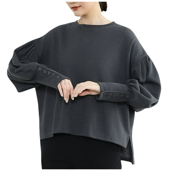 Weekend Big Promotion! ChaoHeng 2024 Promotion on Plus Size Tops for Women,Womens Loose Fitting Pullover Casual Hoodie Long Sleeved Round Neck Shirt(Dark Gray,Free Size)