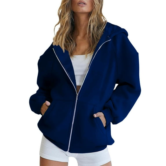 Weekend Big Promotion! ChaoHeng Hoodies for Women Zip up Hanes ,Women's Solid Raglan Sweater Zipper Hooded Cardigan Sweater Long Sleeve Top Sweater(Blue,S)