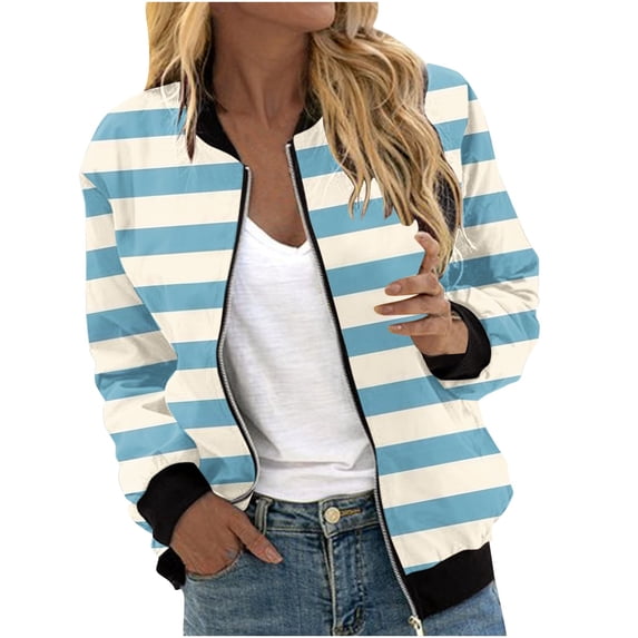 Weekend Big Promotion! ChaoHeng Jackets for Women Plus Size on Clearance Fashion Trendy,Women's Casual Fashion Printed Pocket Zippered Coat(Sky Blue,L)