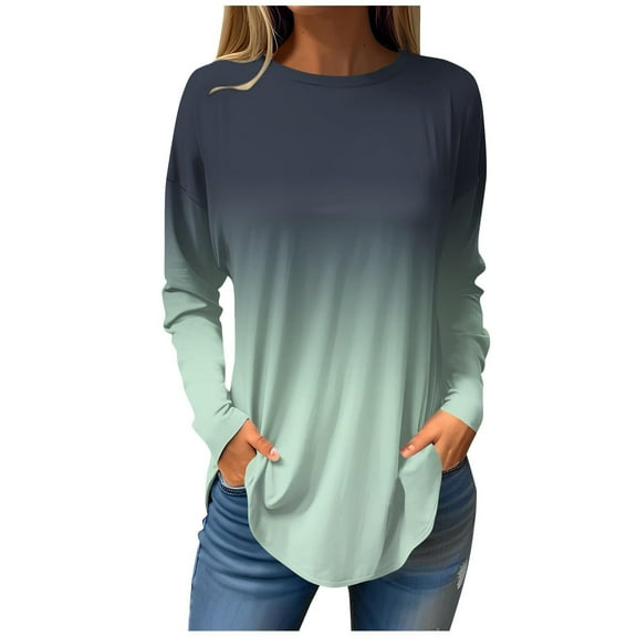 Weekend Big Promotion! ChaoHeng Ladies Long Sleeve Tops and Blouses Winter,Womens Round Neck Printing Fall Blouses Fashion Smocked Long Sleeve Shirts Tops(Mint Green,XXL)