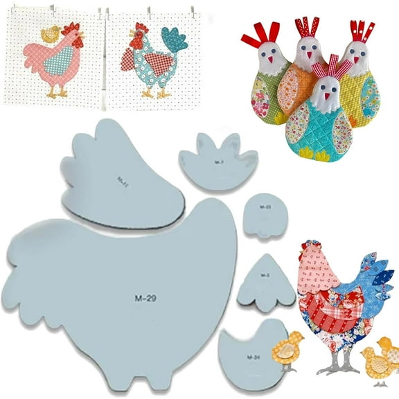 Weekend Chicken Patchwork Quilting Template Set - with Instructions, Acrylic Chicken Shape Sewing Ruler & Stencil, Reusable DIY Hand Acrylic Chicken Patchwork Sewing Pattern Template