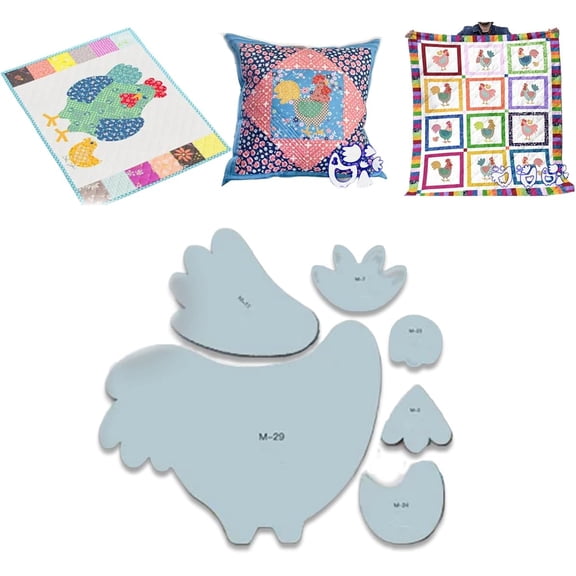 Weekend Chicken Patchwork Quilting Template Set - with Instructions, Chicken Shape Acrylic Templates for Sewing, DIY Chicken Themed Patchwork Accessories Sewing Pattern