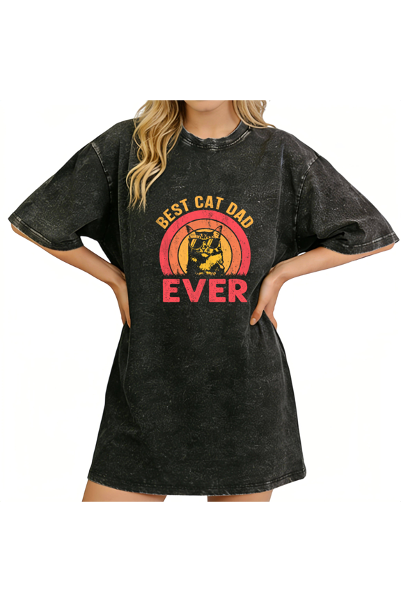 Weekend Chill Cat Parent Vibe Black Washed Rainbow Cat Shirts Graphic Tees Print Tshirt S-2XL Tops