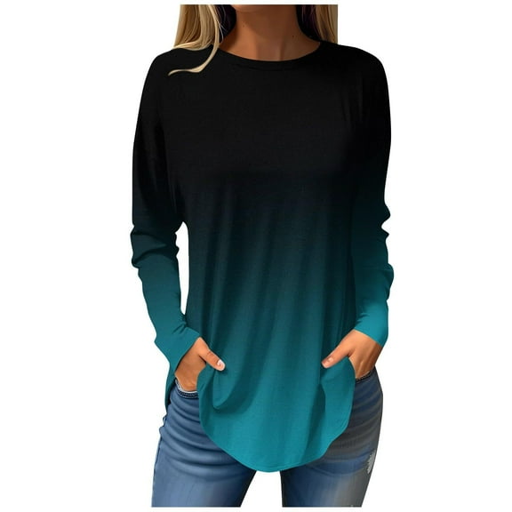 Weekend ! ChaoHeng Womens Tops Long Sleeve Plus Size ,Womens Round Neck Printing Fall Blouses Fashion Smocked Long Sleeve Shirts Tops(Green,M)