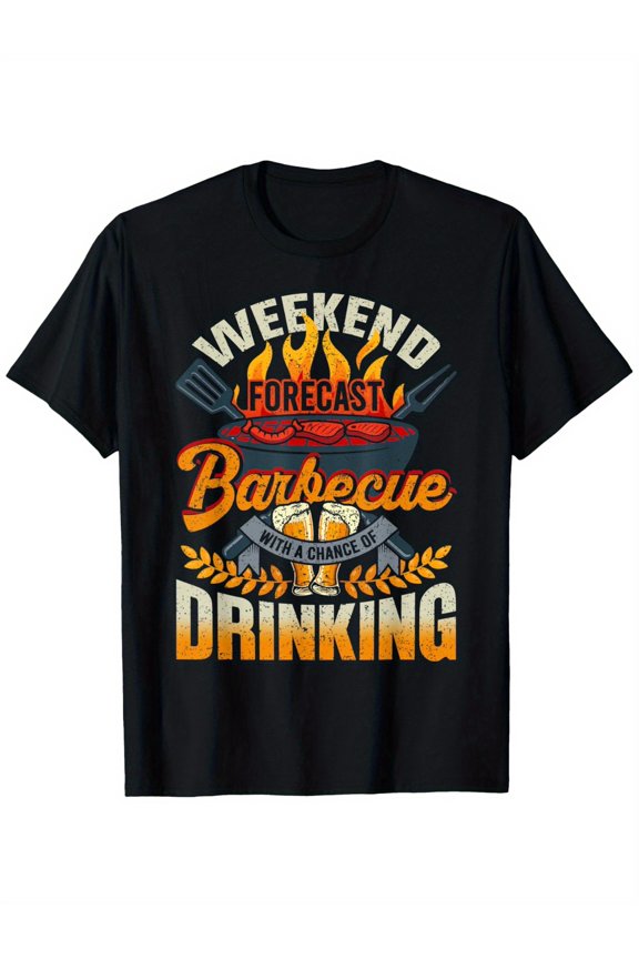 Weekend Forecast BBQ & Drinking Graphic Tee - 100% Cotton Unisex T-Shirt, Bold Grill Design for Hiking & Daily Wear, Regular Fit (S-XXXL)