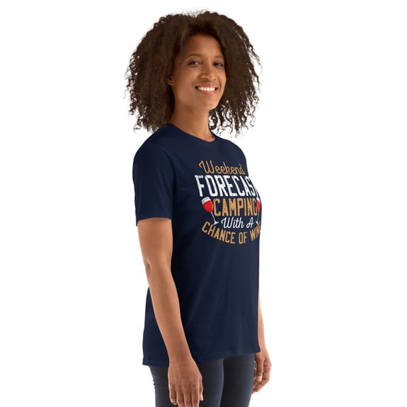 Weekend Forecast Camping with a Chance of Wine - Funny Camp Short-Sleeve Unisex T-Shirt (Navy, XL)