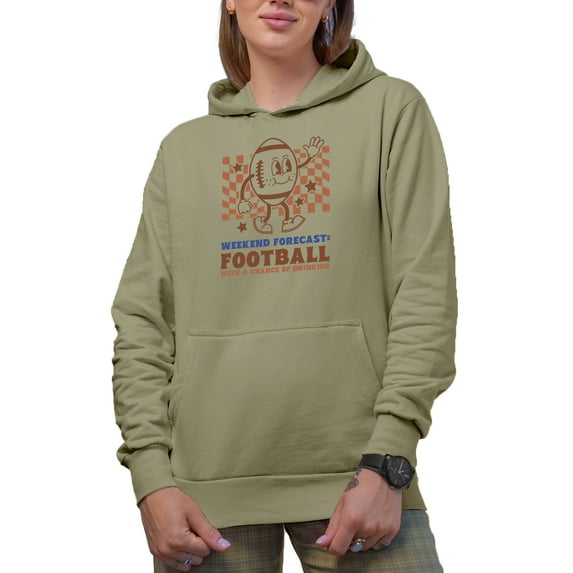 Weekend Forecast, Football with a Chance of Drinking, Retro Art Merch Gift, Sand Hooded Sweatshirt or Hoodie, Small