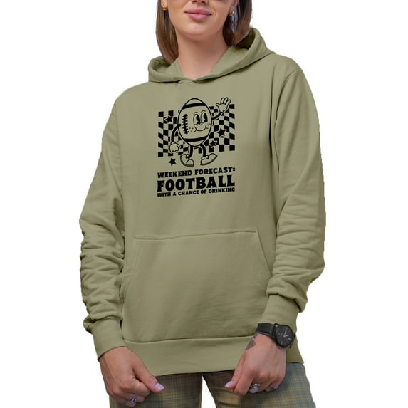 Weekend Forecast, Football with a Chance of Drinking, Retro Football Ball Art Merch Gift, Sand Hooded Sweatshirt or Hoodie, Large