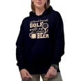 thumbnail image 1 of Weekend Forecast, Golf with a Chance of Beer Quote with Ball & Mug, Golf Player, Golfing or Golfer Themed Merch Gift, Navy Blue Hooded Sweatshirt or Hoodie, Small, 1 of 5