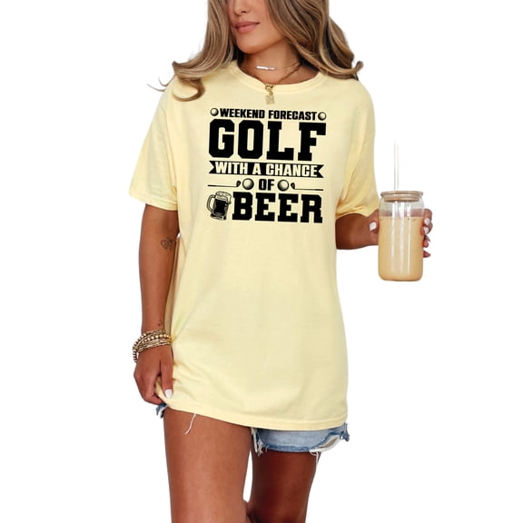 Weekend Forecast Golf With Chance Of Beer, Butter Comfort Colors T-Shirt, Large