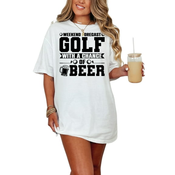 Weekend Forecast Golf With Chance Of Beer, White Comfort Colors T-Shirt, XL