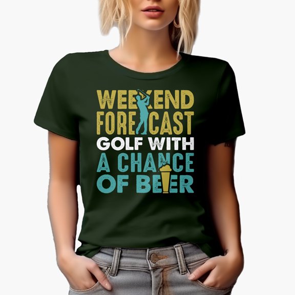 Weekend Forecast, Golf with a Chance of Beer, Drinking Quote, Golf Player, Golfing or Golfer Themed Merch Gift, Military Green T-Shirt, X-Large