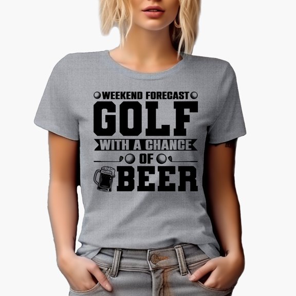 Weekend Forecast, Golf with a Chance of Beer Quote, Golf Player, Golfing or Golfer Themed Merch Gift, Heather Grey T-Shirt, XL