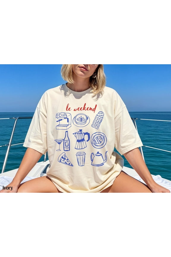 Weekend Shirt, Coffee and Croissant TShirt, French Aesthetic Weekending, Espresso Graphic Tee, Vintage Italian Aesthetic, Le Weekend All Size S-5Xl