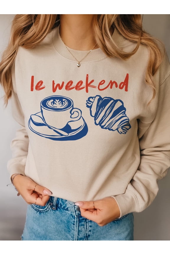 Weekend TShirt Le Weekend Coffee and Croissant Weekend Crewneck Retro French Shirt Cafe TS