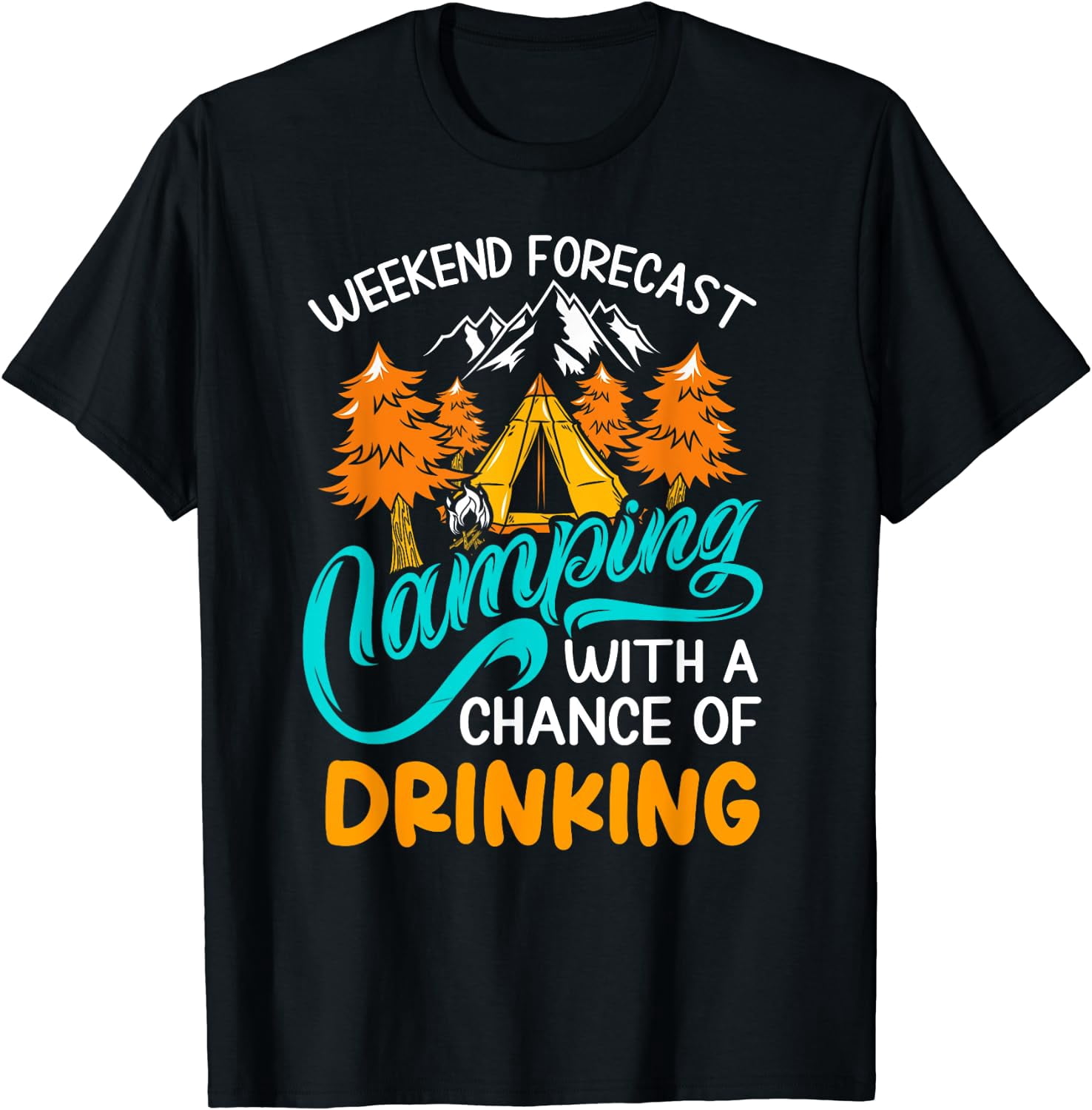Funny Women's Weekend Forecast Camping T-Shirt - "Camping With A Chance Of Drinking" Graphic Tee, Fuchsia Size S
