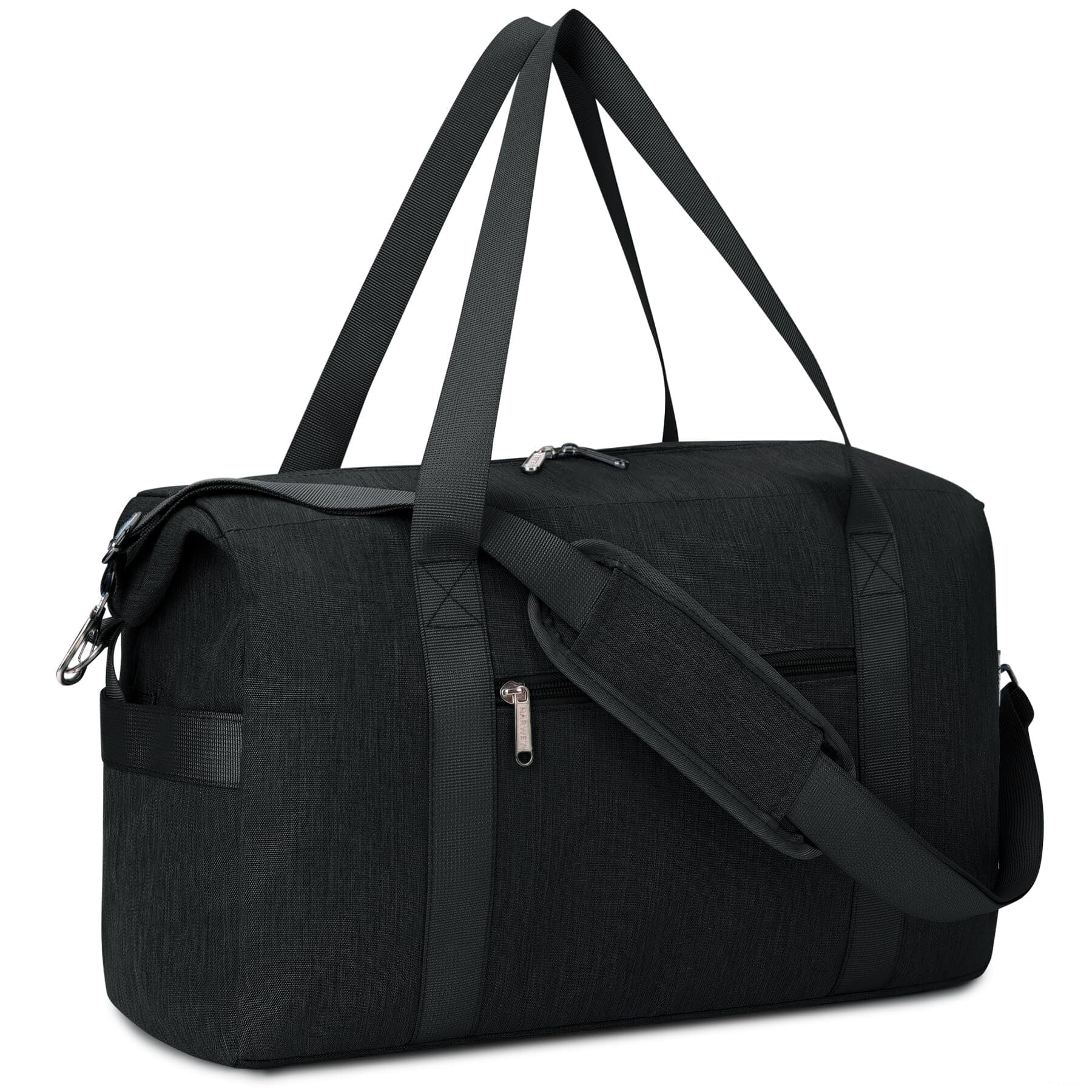 Weekender Bag Airline Approved Under Seat Carry on Basic Travel Duffel with Multiple Pockets Water-Resistant for Women and Men, 20L, Black