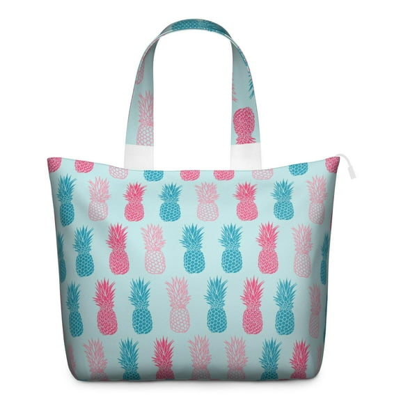 Weekender Bag Featuring Exotic Pineapple Tropical Fruit Prints Large Capacity Travel Tote with Golden Yellow Pattern, Adjustable Strap, Lightweight Multipurpose