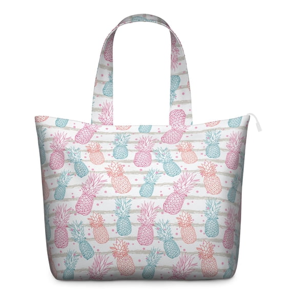 Weekender Bag Featuring Exotic Pineapple Tropical Fruit Prints Large Capacity Travel Tote with Golden Yellow Pattern, Adjustable Strap, Lightweight Multipurpose