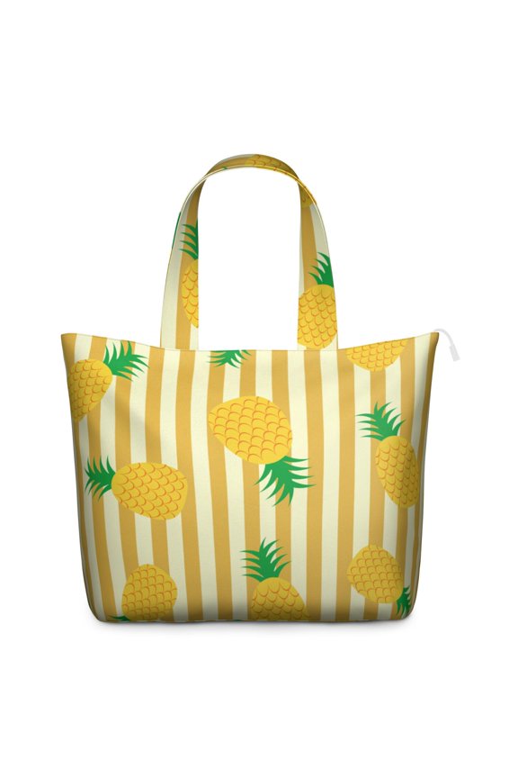 Weekender Bag Featuring Exotic Pineapple Tropical Fruit Prints Large Capacity Travel Tote with Golden Yellow Pattern, Adjustable Strap, Lightweight Multipurpose