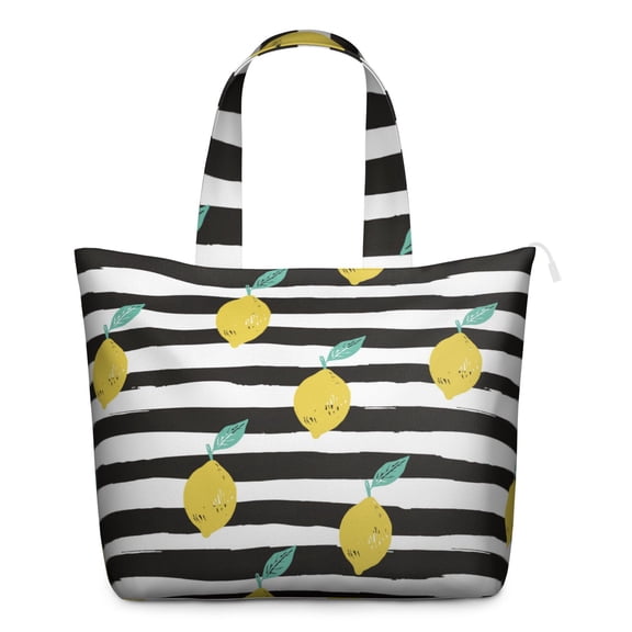 Weekender Bag Featuring Fresh Lemon Retro Floral Prints Large Capacity Travel Tote Bag Lightweight with Modern Yellow Fruit Cute Summer Design