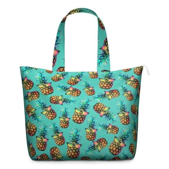 Weekender Bag with Golden Pineapple Exotic Tropical Prints Large Capacity Travel Tote Bag Lightweight with Adjustable Strap Multiple Pockets for Daily Use