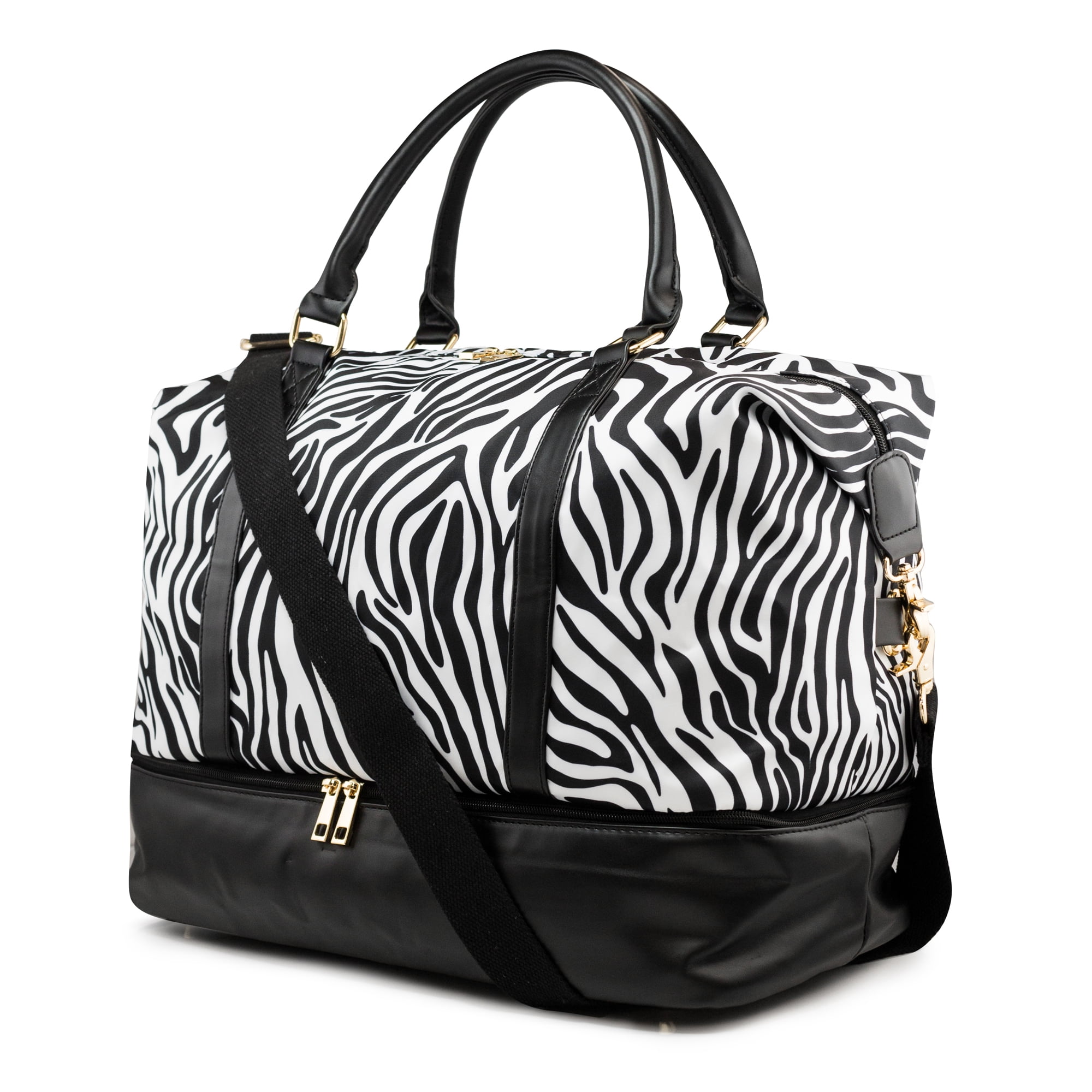 Weekender Bag Travel Duffle for Women Men Overnight Carry On Tote with Shoe Compartment and Luggage Sleeve- Zebra