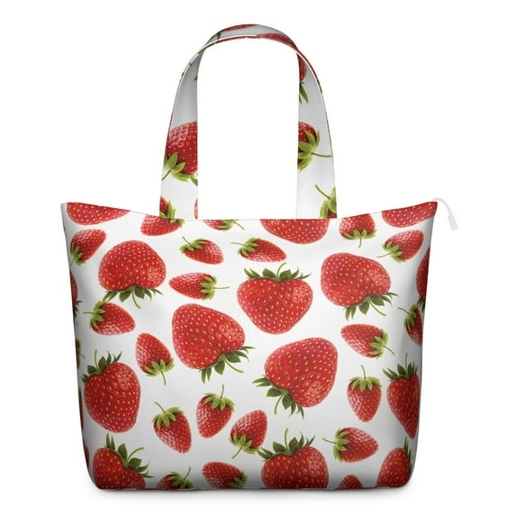 Weekender Bag with Cute Strawberry Red Berry Patterns Large Capacity Travel Tote Bag Lightweight with Sweet Fruit Prints Kawaii Flowers