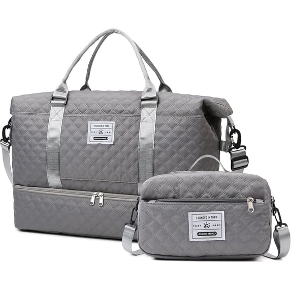 Weekender Bags for Women, Carry on Overnight Weekend Travel Duffel Bag with Shoes Compartment &Toiletry Bag, Personal Item Bag for Travel Business Trips Sport Hospital(Gray)