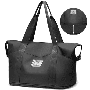 35L Weekender Bags for Women, Travel Bag Carry on Gym Bag, Expandable Travel Duffle Bag with Wet Dry Pocket/ 3 Front Pockets/ Trolley Sleeve Pocket, Sport Dance Bag, Black