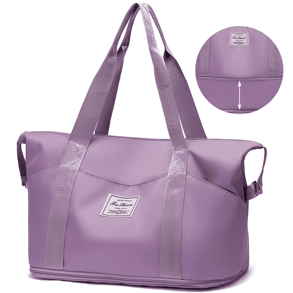 Cshidworld 35L Weekender Bags for Women, Travel Bag Carry on Gym Bag, Expandable Travel Duffle Bag with Wet Dry Pocket/ 3 Front Pockets/ Trolley Sleeve Pocket, Sport Dance Bag, Purple